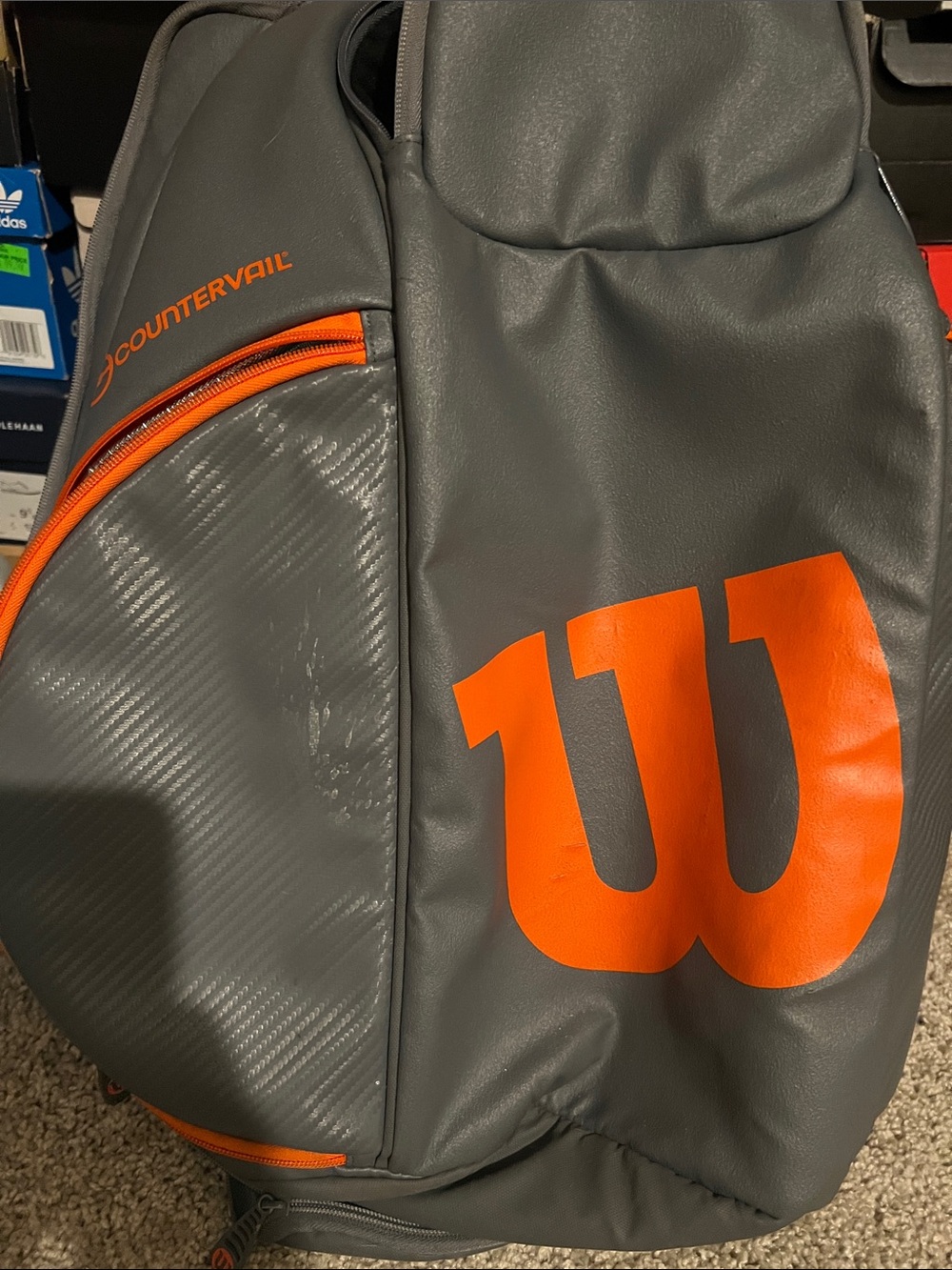 Wilson Gray and Orange Tennis Backpack with Bold Logo